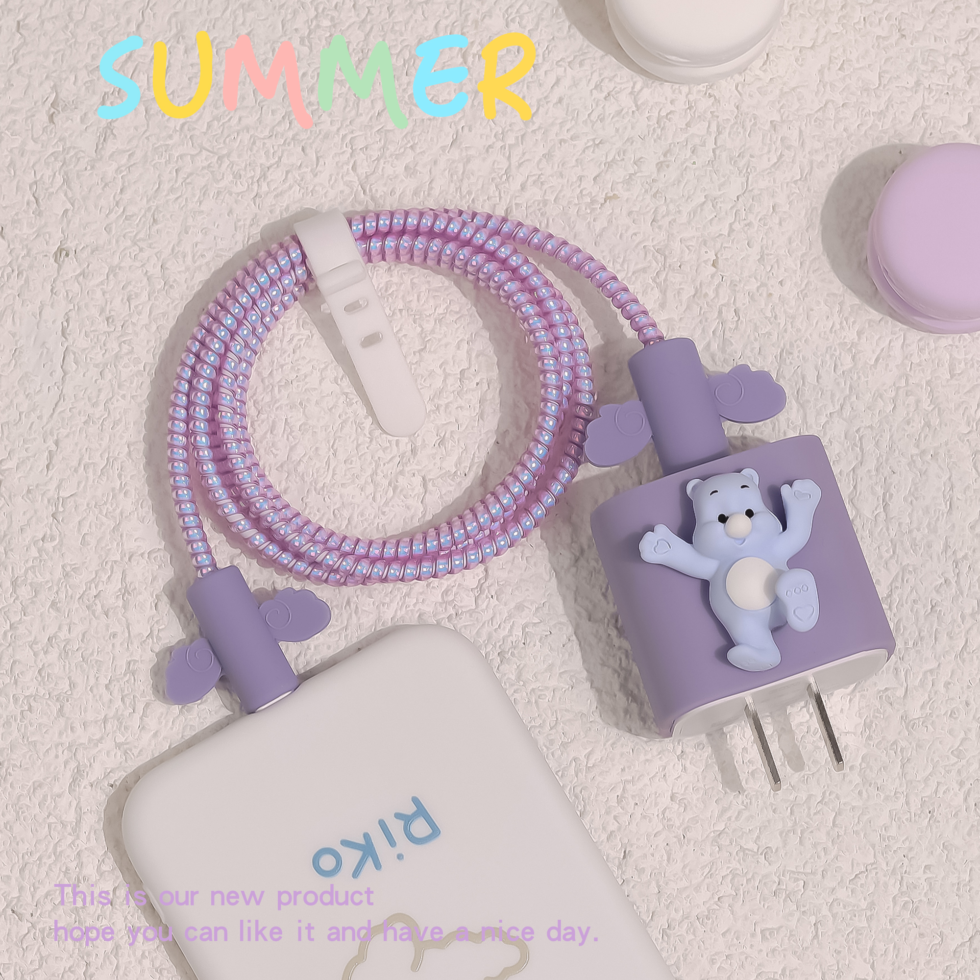 Cute girly style original bear ~ Apple 12 data cable protective cover 11 mobile phone charger head anti-break