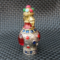 Ancient Play Collection Imitation Ancient Retro Snuff Pot Copper Bifacial Mosaic Red Blue Green Jewel Smoky with Nasal Smoke Pot