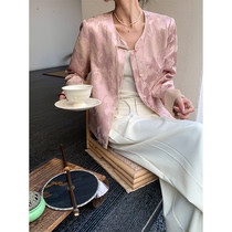 JWUNIQUE Pink New Chinese Style National Style Round Neck Jacket Womens Spring 2024 New Casual Temperament Versatile Top