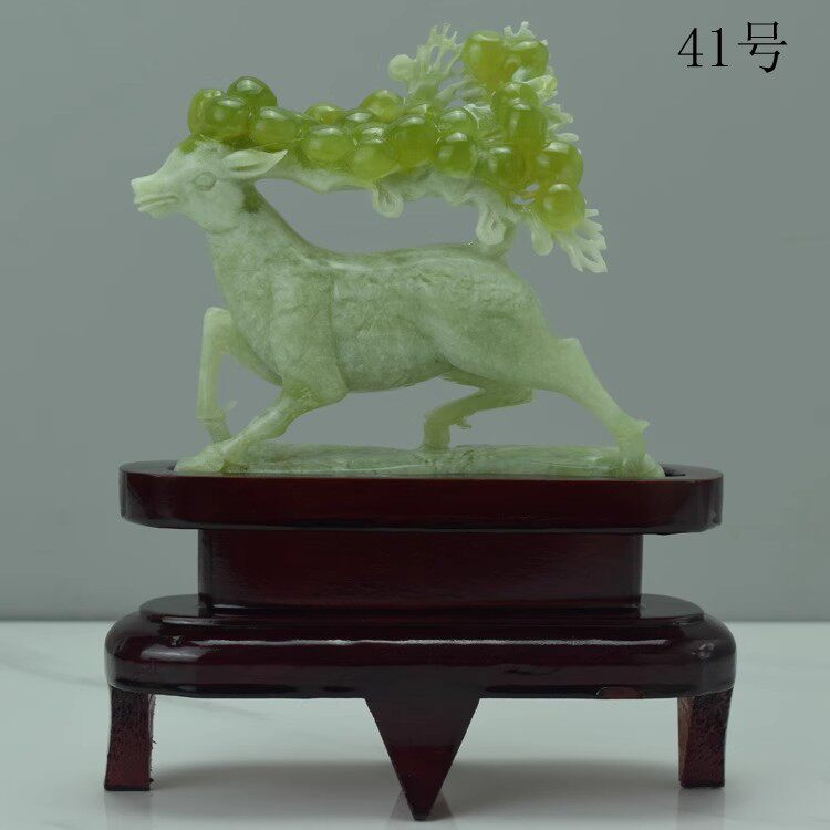 天然岫玉招财摆件精品辽宁岫岩玉雕麋鹿造型家居玉器装饰摆饰-Taobao-Tmall