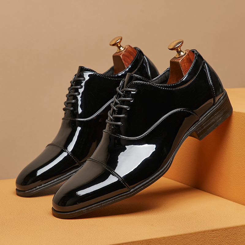 British Style Spring and Summer New Patent Leather Three-Strap Leather Shoes Men's Business Formal Oxford Shoes Pointed Toe Wedding Lace-Up