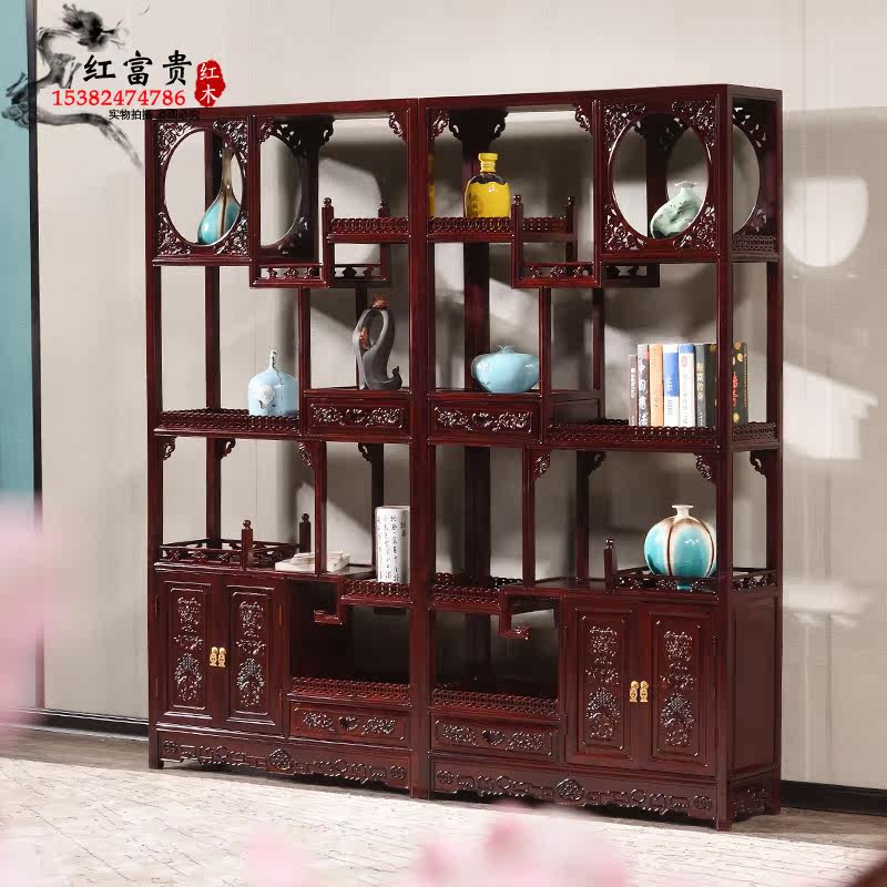 Redwood Bogu rack African sour branch wood compartment rack all solid wood antique display Duobaoge rack bookcase