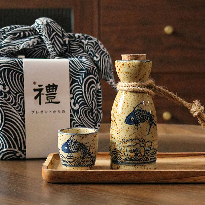 Japanese retro sake wine set shochu glass wine pot set wine warmer gift box birthday gift for men and women