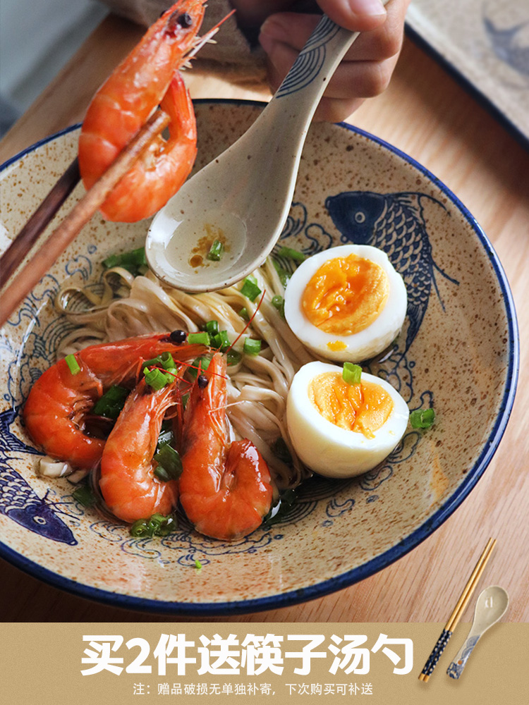 Japanese large creative retro ceramic bucket bowl Large bowl soup bowl Instant noodle bowl Instant noodle bowl Ramen bowl Household tableware noodle restaurant