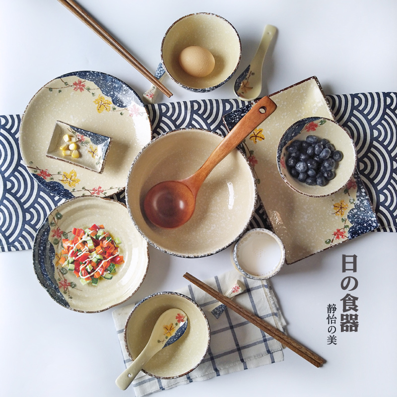 Japanese underglaze color Japanese tableware Ceramic creative rice bowl Ramen bowl Dinner plate Soup bowl plate plate plate plate