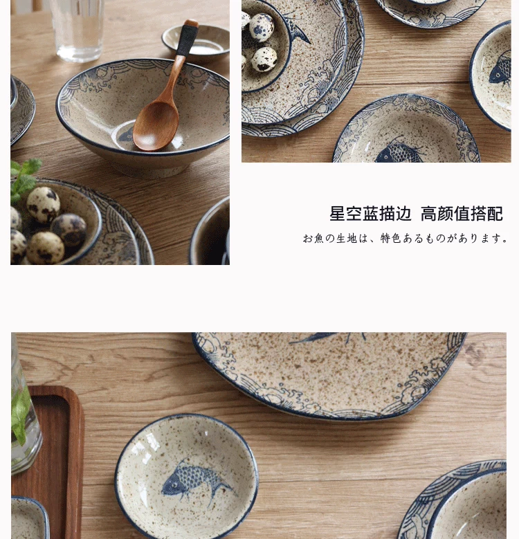 Phong cách Nhật Bản underglaze vẽ tay và bộ đồ ăn bằng gốm đĩa món ăn món ăn món ăn nhà sushi món cơm bát bát mì - Đồ ăn tối