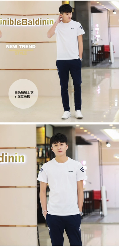 Bộ đồ thể thao nam mùa hè quần ngắn tay cỡ lớn phần mỏng thoáng khí cỡ lớn lỏng lẻo chạy bộ quần áo hai mảnh - Thể thao sau