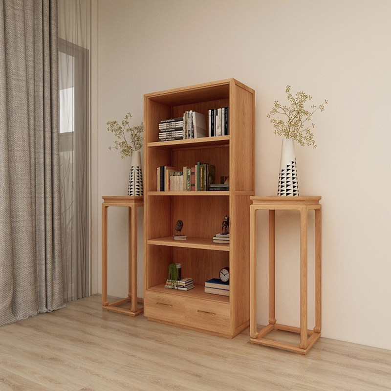Old Elm Wood Whole bookcase Two floors with drawer with back plate Bookshelf log No lacquered tea cabinet Depth 40 cm