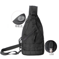 Outdoor shoulder shoulder bag tactical mobile phone bag running mountaineering leisure chest bag sports riding bag USB earphone hole
