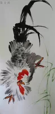 Pure hand-painted traditional Chinese painting flowers and birds poultry decorative painting no stamp no seal Big Rooster auspicious picture