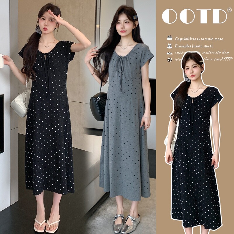 [Ms Maternity] Maternity Wear 2026 Summer New Fashion V-Neck Slimming Long Dress for Pregnant Moms with a High-End French Style