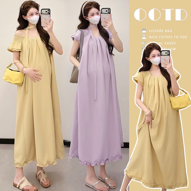 [Ms Maternity] Maternity Wear 2026 New Korean Style Fashionable and Stylish with Small Flying Sleeves, Elegant and High-End, Slimming Effect