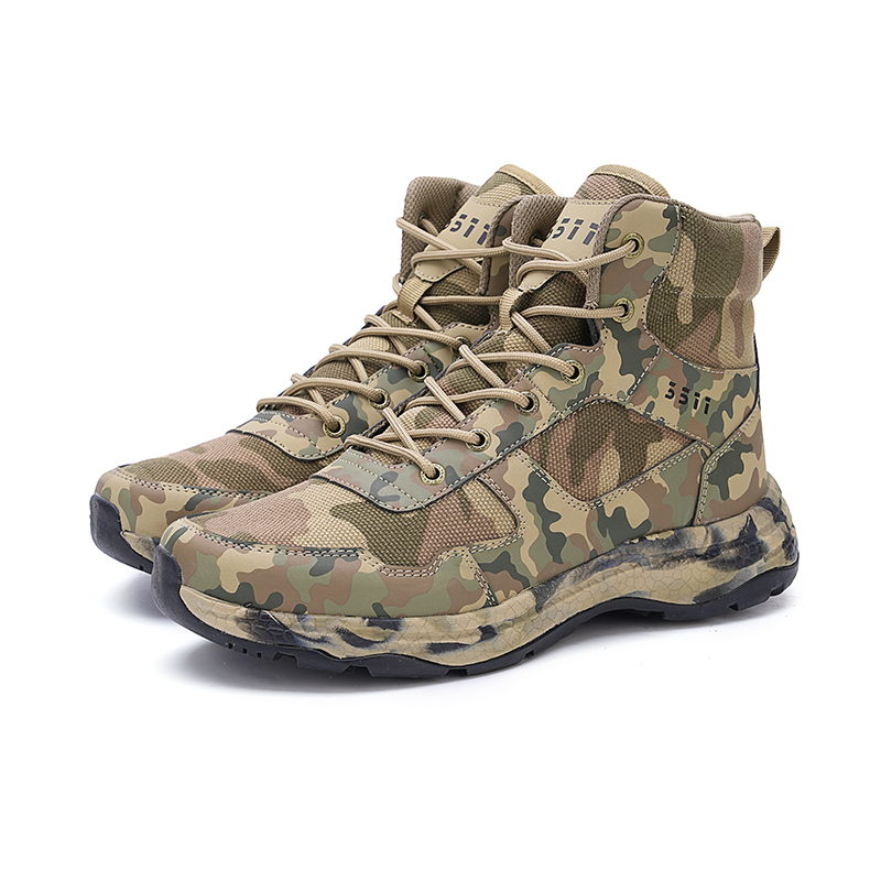 Spring and Autumn Camouflage High-Top Outdoor Hiking Shoes, Lightweight Non-Slip Cross-Country Shoes, Work Boots, Soft-Soled Breathable Low-Top Casual Shoes