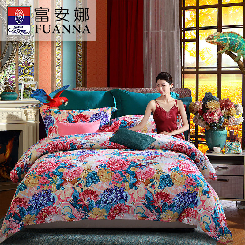 Fuana Pure Cotton Mill Wool Four Sets 1 8m Winter Bifacial Mill Wool Bed Pint Kit Thickened All-cotton Quilt Cover Printed