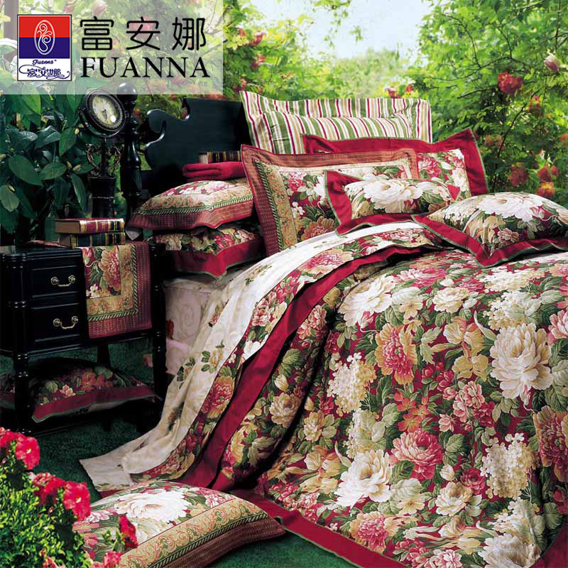 Fuanna Four Pieces Full Cotton Pure Cotton 1 8m Bed Wedding Celebration Double Man Bed Single Retro Wind Quilt Cover Bedding bedding