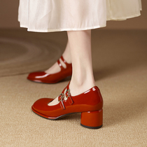 French vintage single shoe woman rough heel original heels small shoes small small red shoes small red shoes real leather shallow