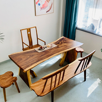 Tea table and chairs combination Kung Fu New Chinese style home stores small tea table solid wood large plate small family type tea table amber wood