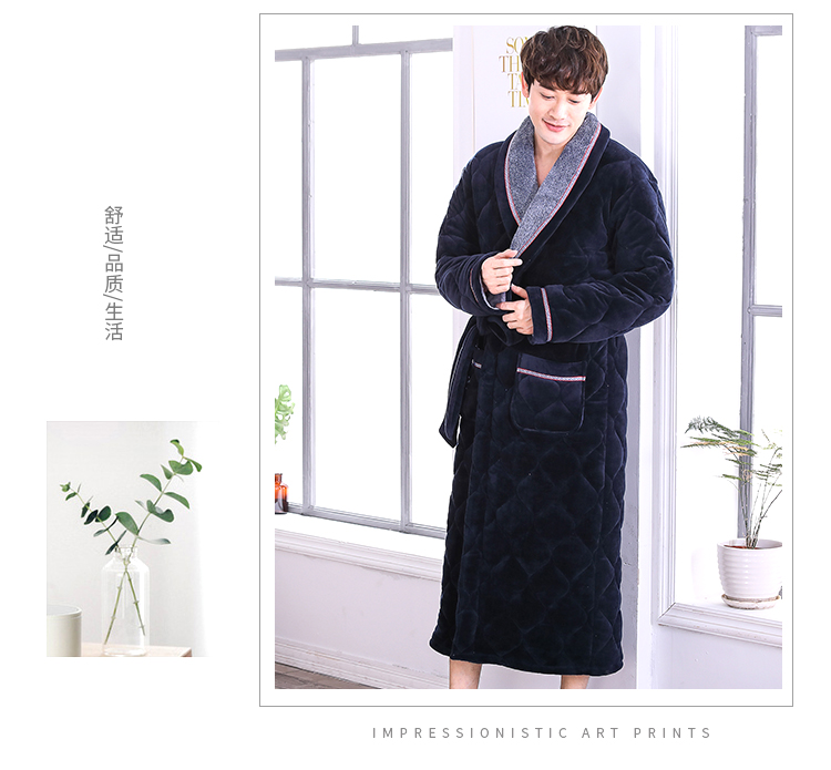 Áo ngủ mùa đông nam lỏng cộng với phân bón tăng flannel áo ngủ mùa đông thanh niên nam dày áo choàng ấm đồ ngủ đẹp