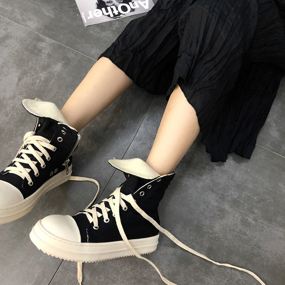 ro high-top shoes for women 2024 spring thick-soled high-top casual sports canvas shoes increased sneakers popular ins trend