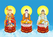 Buddhism portrait of the Three Saints Sakyamuni Buddha Guanyin Bodhisattva Kizang Bodhisattva Three Saints Portrait Photo