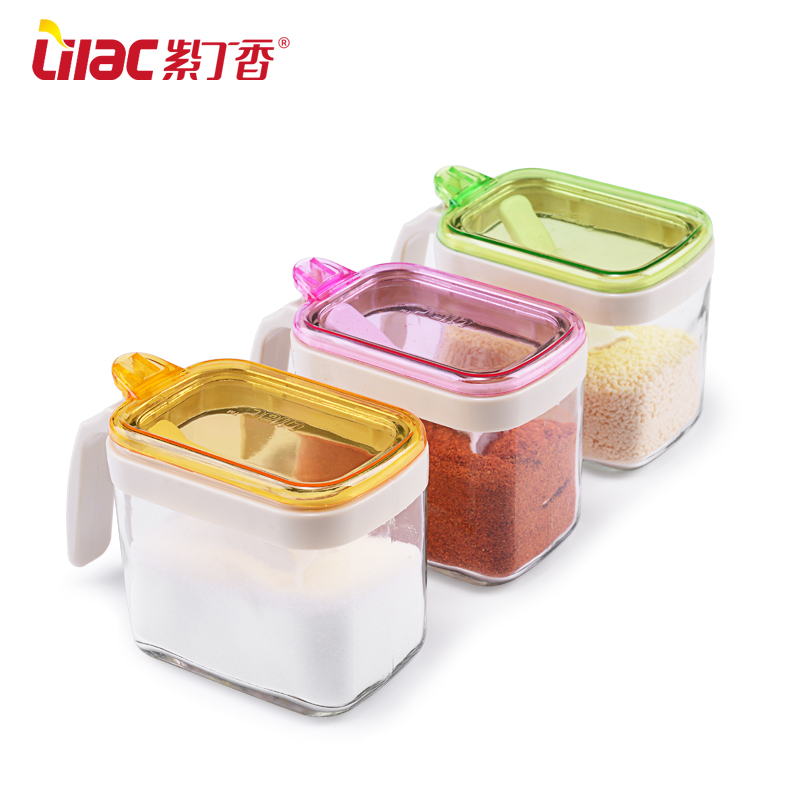 Lilac glass seasoning Box Kitchen household multifunctional seasoning pot oil salt sugar storage bottle combination set