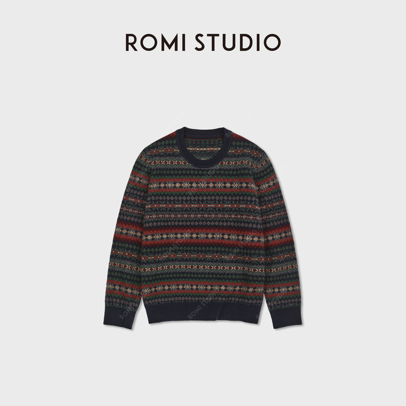 Romi Studio Retro Style Australian Imported Sheep Wool Fair Isle Pullover Sweater Rwcws07049