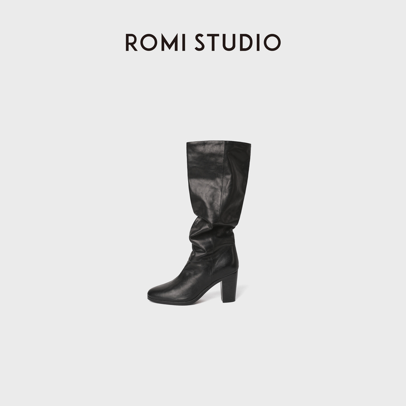 Calfskin Chunky Heel Long Boots Vintage Leather Pleated High Boots Rwdapq5069 Calfskin Chunky Heel Long Boots Vintage Leather Pleated High Boots Rwdapq5069