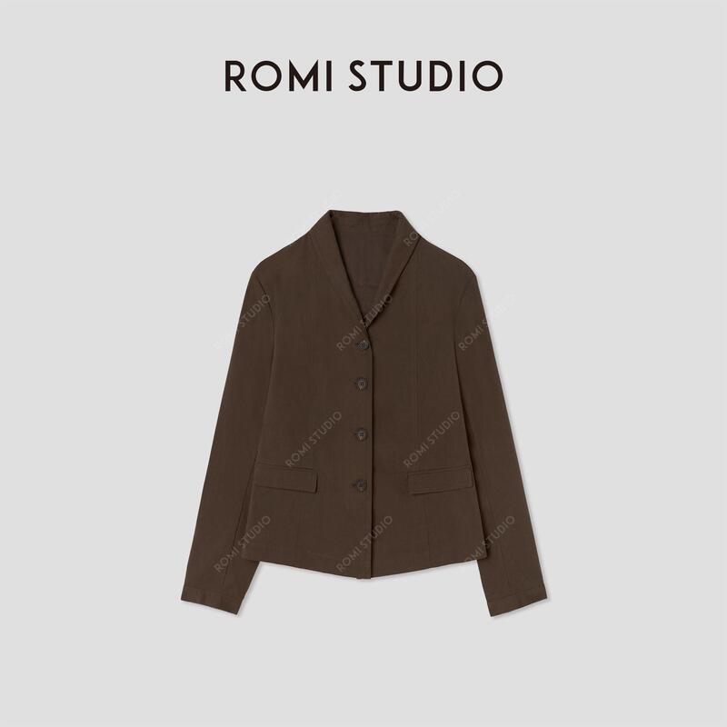Romi Studio "Brown Label Selection" Lyocell Cotton Blend Sand-Washed Matte Blazer 441Wl007