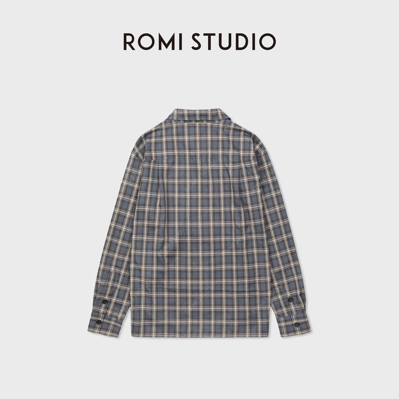 Romi Studio Retro Relaxed, Light and Smooth Cuban Lapel Loose Shoulder Shirt Rwcas66704
