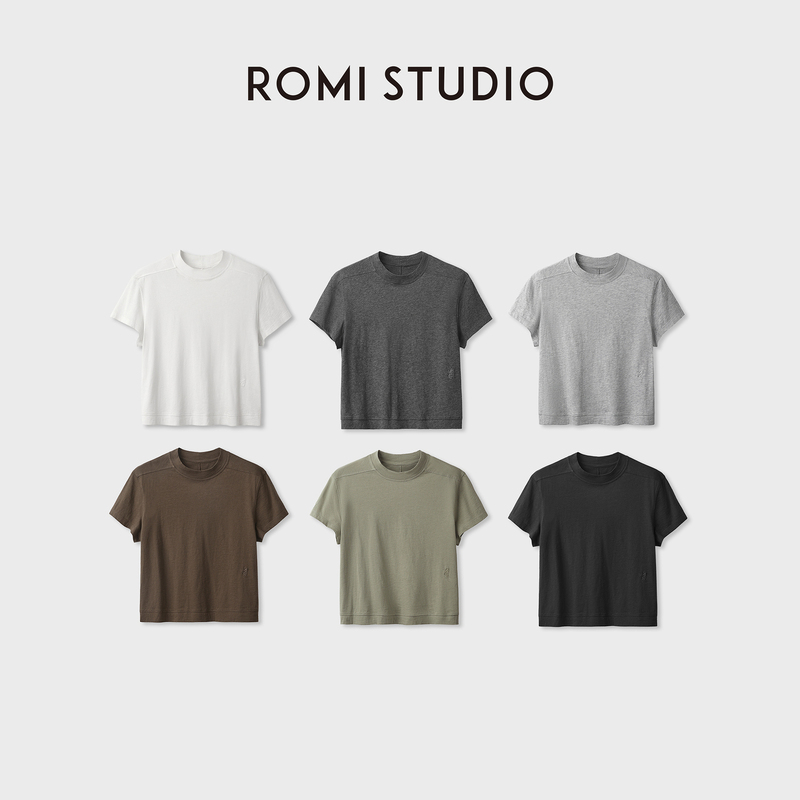 Romi Studio Solid Color Slim Fit Mulberry Silk and Merino Wool Blend Half-High Collar Old Money Short-Sleeve T-Shirt 421t6119 Romi Studio Solid Color Slim Fit Mulberry Silk and Merino Wool Blend Half-High Collar Old Money Short-Sleeve T-Shirt 421t6119