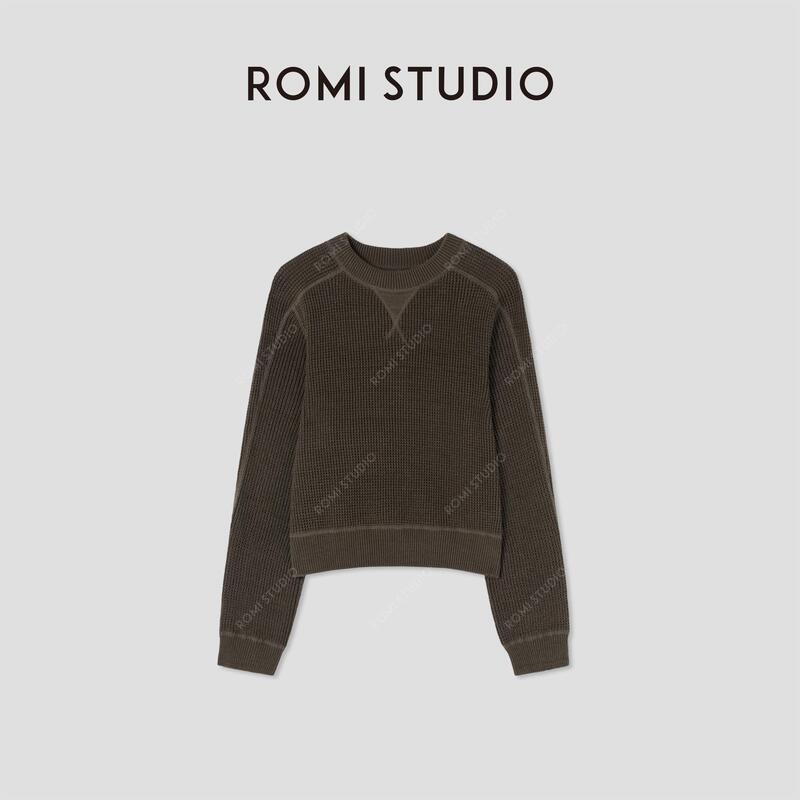 Romi Studio's "Perceiving the Autumn Vibes" Selected Cotton Waffle Knit Crew Neck Pullover Sweater Rw24As90313