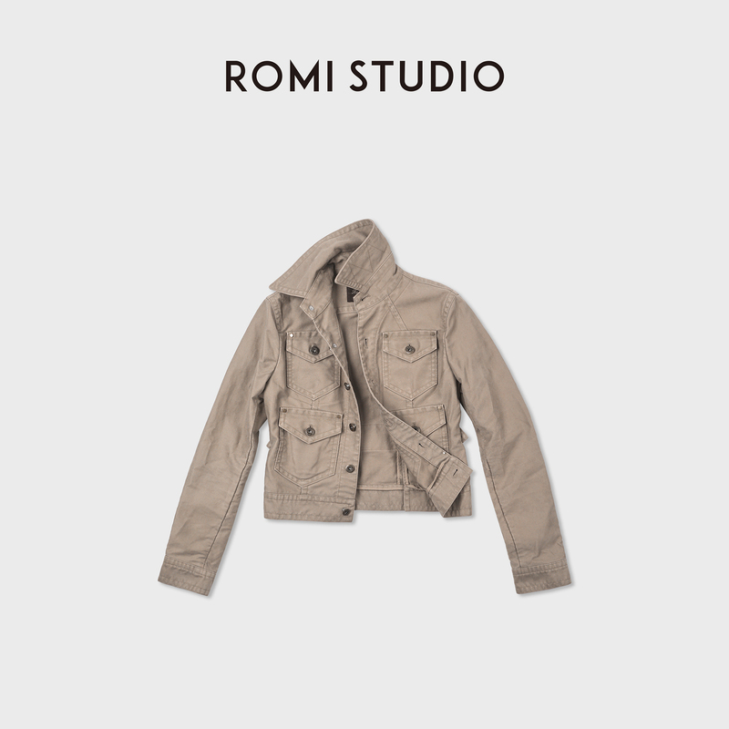 Romi Studio Retro Hong Kong Style Four-Pocket Lapel Short Workwear Washed Cotton Jacket Rwdawy3691 Romi Studio Retro Hong Kong Style Four-Pocket Lapel Short Workwear Washed Cotton Jacket Rwdawy3691