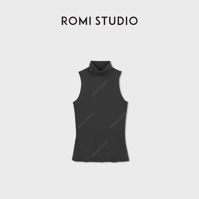 Romi Studio Minimalist High-Tech Dry Cotton Yarn Sleeveless High-Neck Slimming Base Layer Vest Rwdrs92544