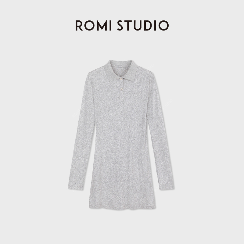 Romi Studio Simple and Neat Combed Cotton Slim Fit Slightly Elastic Mid-Length Dress Rwdsl63126