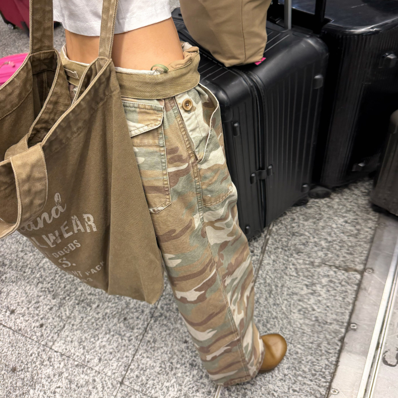 Romi Studio Casual Washed Cotton High-Waisted Straight-Leg Distressed Camouflage Cargo Pants Rwcaxy7734 Romi Studio Casual Washed Cotton High-Waisted Straight-Leg Distressed Camouflage Cargo Pants Rwcaxy7734