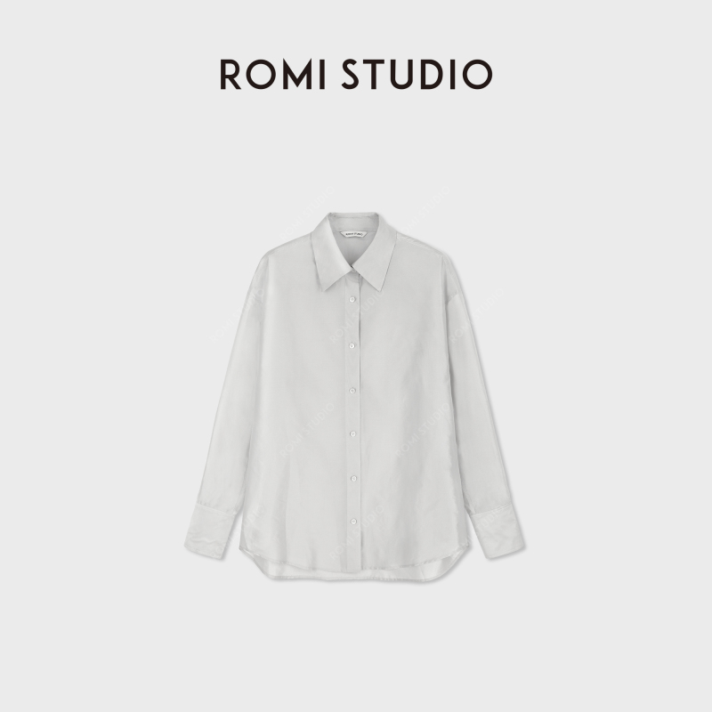 Romi Studio Mulberry Silk Blend Fine Glossy Lapel Long-Sleeved Shirt Rwdssg2966