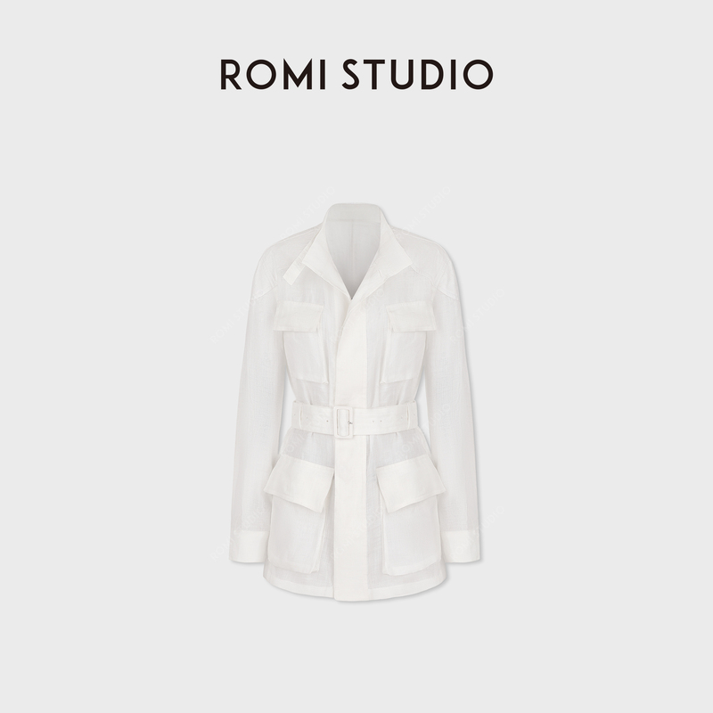 Romi Studio Ramie Breathable Multi-Pocket Workwear Silhouette Trench Coat (with Belt) Rwdswg3394 Romi Studio Ramie Breathable Multi-Pocket Workwear Silhouette Trench Coat (with Belt) Rwdswg3394