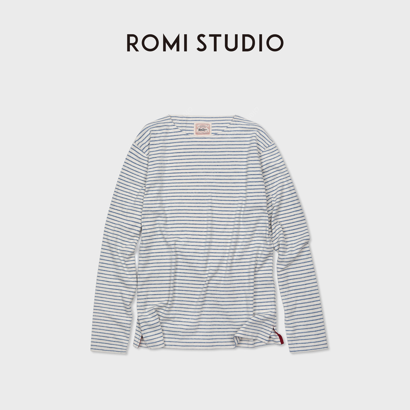 Romi Studio Striped Variation Cotton + Solona Loose-Fitting Blue and White Striped Long-Sleeved Top Rwcasu6224 Romi Studio Striped Variation Cotton + Solona Loose-Fitting Blue and White Striped Long-Sleeved Top Rwcasu6224