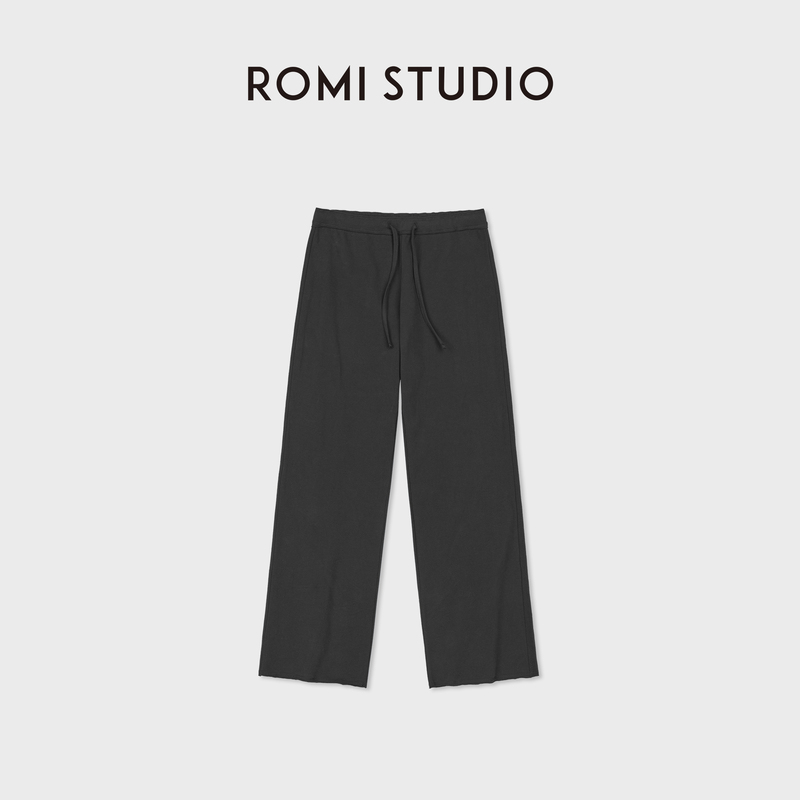 Romi Studio Cotton-Spandex Blend Soft and Dry Drawstring Elastic Waist Cropped Flared Pants Rwdsxd1715