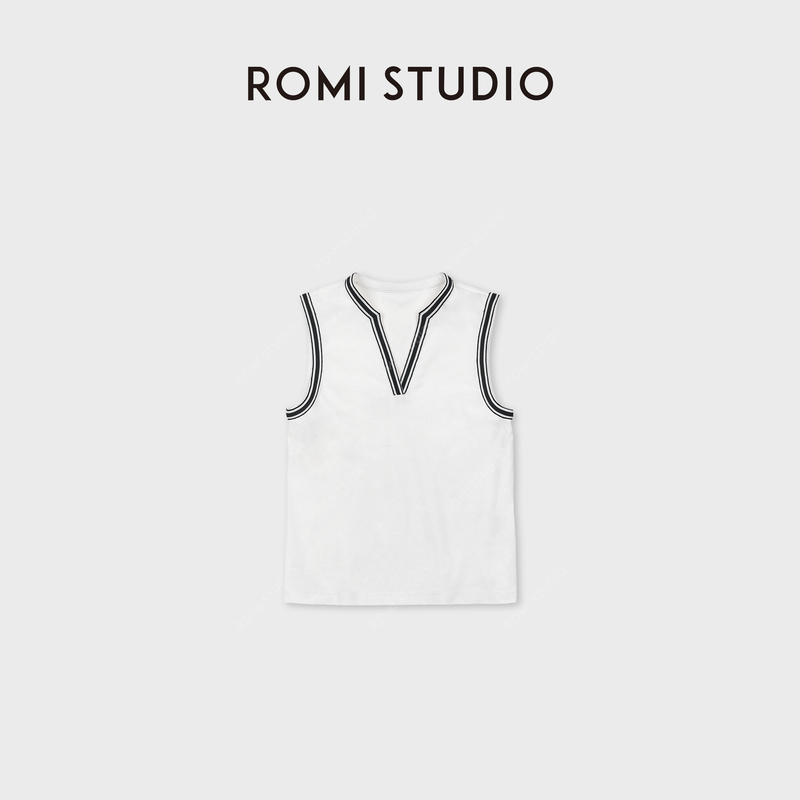 Romi Studio “Golf Series” Contrasting Color Quick-Drying V-Neck Sleeveless Sports Vest Rwdrs92566