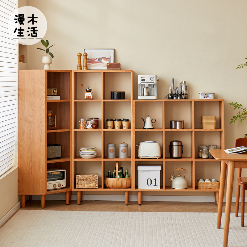 Manmu Life Bookshelf Solid Wood Grid Bookcase Free Combination Home Floor-Standing Wall-Mounted Cherry Wood Storage Cabinet