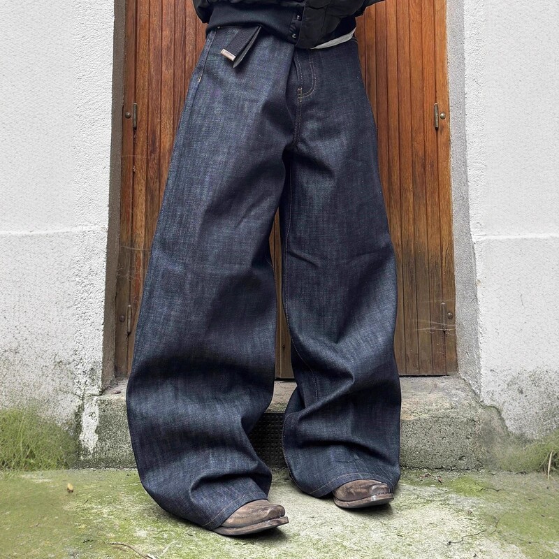 High-End No Faith Studios Hidden Button Japanese Red-Edged Denim Original Cowhide Straight-Leg Stiff Jeans