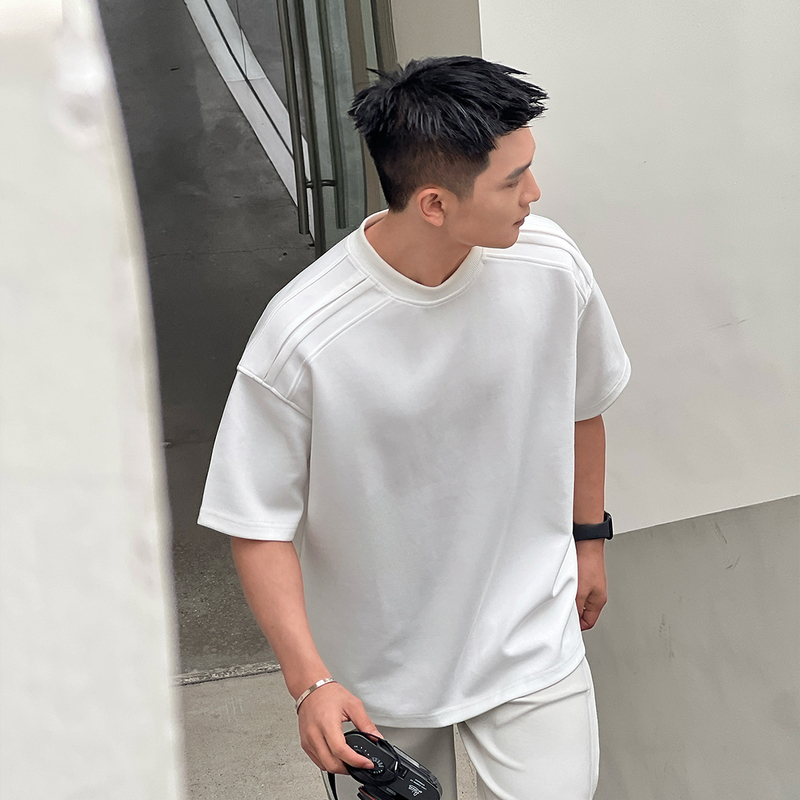 No. 22 Outfit [Create a Three-Dimensional Shoulder] High-End Summer Regular Shoulder Short-Sleeve Oversized Solid Color Heavyweight T-Shirt