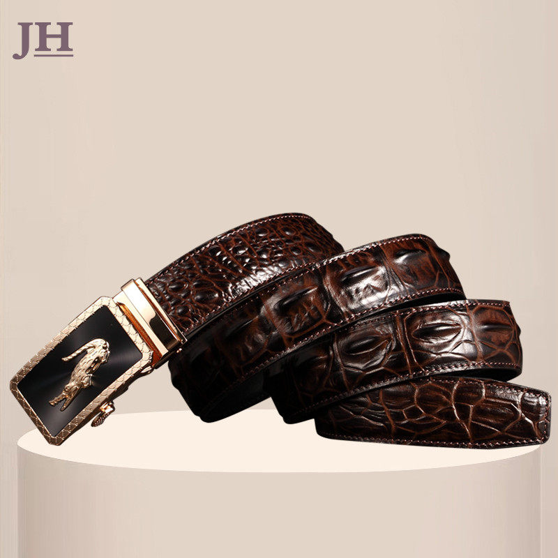 High-end crocodile belt men's leather belt 2022 new fashion all-match black card slot automatic buckle belt 3 5cm