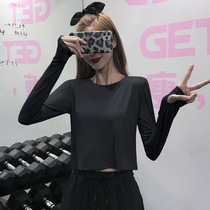 Loose sports long sleeves breathable sexy beauty back fitness T-shirt quick-dry running shirt round neck short training dress women