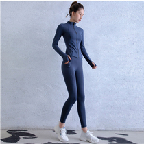 Running training Sports suit long sleeve set finger collar zipper yoga suit high waist belly lifting hip elastic fitness pants