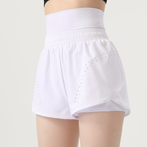 Widened high-waisted sports shorts double-layer anti-wear running womens pants summer yoga pants breathable tennis hot pants