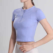 Summer Half Zip Sport Short Sleeve Workout Fitness Suit Yoga Blouse Shorts Casual Breathable Training T-shirt Short