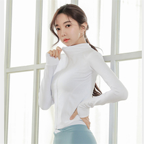 Nylon Stretch Slim zipper cardigan long sleeve finger casual jacket jacket solid color short yoga fitness top