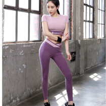 Tight fitness suit Short umbilical sports T-shirt Yoga fitness pants Quick-drying running suit Training two-piece set